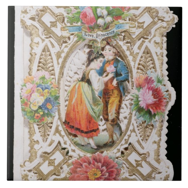 Azulejo Amor, inocencia, tarjeta de San Valentín, c.1870 ( (Frente)