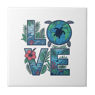 Azulejo Amor Tortuga Marina Tierra Tropical