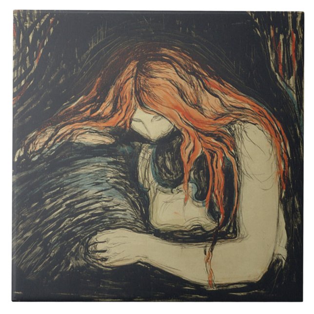 Azulejo Amor y dolor (El vampiro) (de Edvard Munch) (Frente)