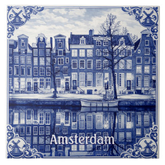 Azulejo Amsterdam canal Delft Blue style Ceramic Tile