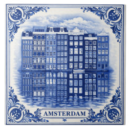 Azulejo Amsterdam canal houses Delft Blue style tile