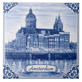 Azulejo Amsterdam Delft Blue style ceramic tile