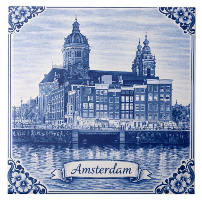Azulejo Amsterdam Delft Blue style ceramic tile (Frente)