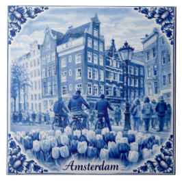 Azulejo Amsterdam houses Delft Blue style tile