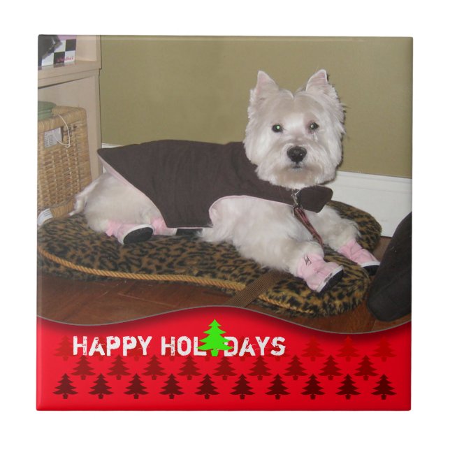 Azulejo Añadir Mascotas Foto Feliz Fiestas en mosaico (Frente)