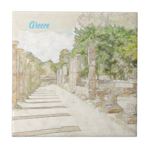 Azulejo Anciana Olympia Ruins Sketch Ceramic Tile Wall Dec
