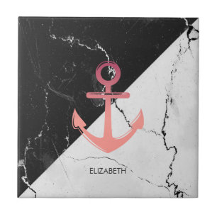 Azulejo Anclaje blanco de mármol blanco y negro