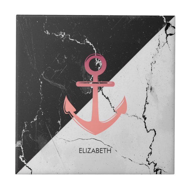 Azulejo Anclaje blanco de mármol blanco y negro (Frente)