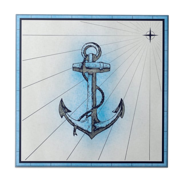 Azulejo Anclaje vintage de buques náuticos (Frente)