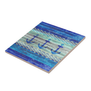 Azulejo Anclajes de decoración de la costa azul de la mar