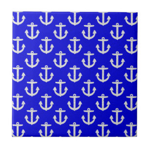 Azulejo Anclas Blancas En Fondo Azul