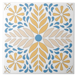 Azulejo Andalouse Naranja Azul Rosa Floral Mediterráneo
