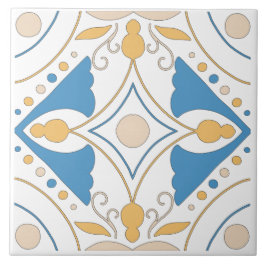 Azulejo Andaluz Naranja Azul Rosa Floral Mediterráneo