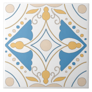 Azulejo Andaluz Naranja Azul Rosa Floral Mediterráneo
