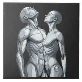 Azulejo Android Union: Cyborg Couple Ceramic Tile Art