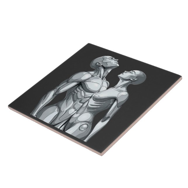 Azulejo Android Union: Cyborg Couple Ceramic Tile Art (Lado)