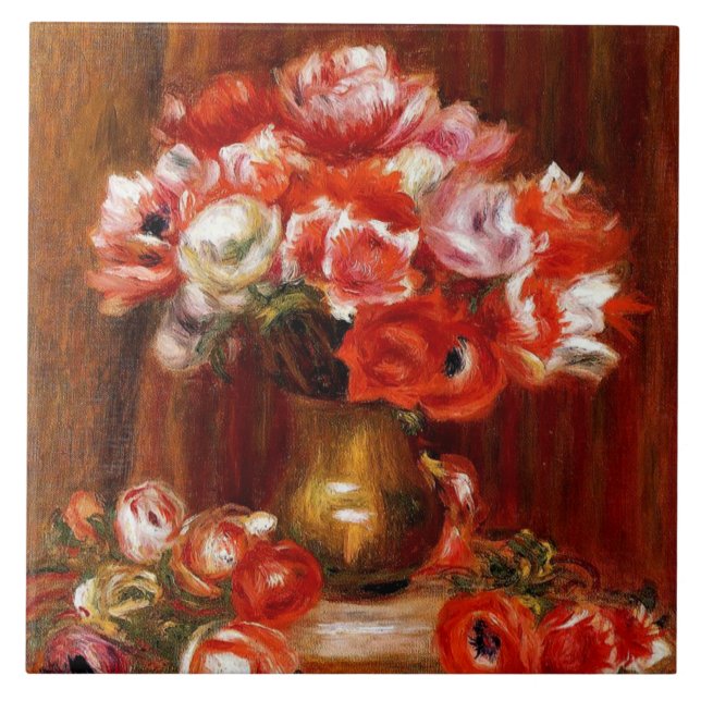 Azulejo Anémonas de Pierre Renoir, pintura de arte fino, (Frente)
