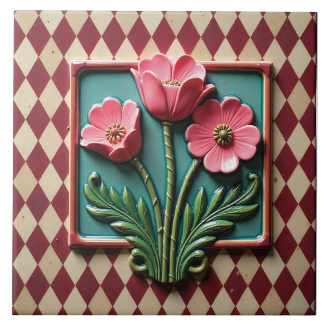 Azulejo Anémonas rosadas de Argyle (Frente)
