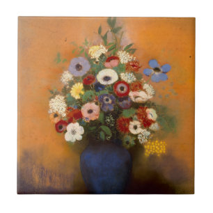 Azulejo Anemones de época y lila en un jarrón azul