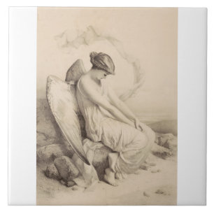 Azulejo Ángel cristiano sentado sobre una piedra