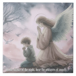 Azulejo Ángel de la guarda y niño rezando juntos