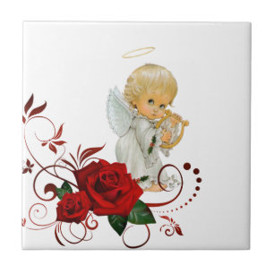 Azulejo Ángel de la rosa roja floral de mosaico cerámico