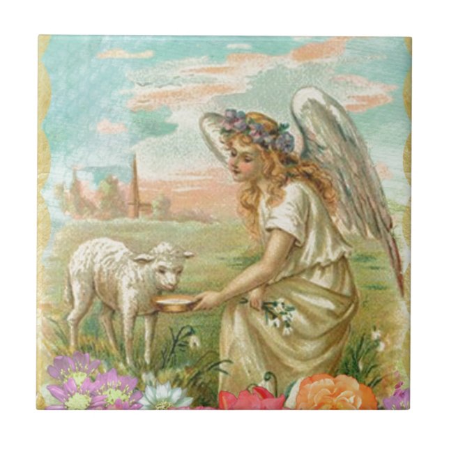 Azulejo ángel de Pascua feliz (Frente)