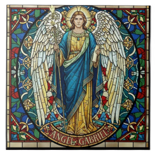 Azulejo Ángel Gabriel Estilo Vidrio Pintado Arte Arcángel