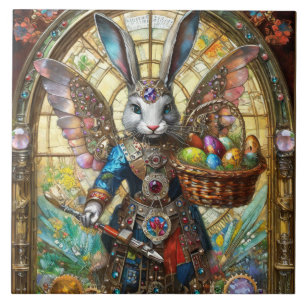 Azulejo Ángel guerrero conejo de Pascua steampunk