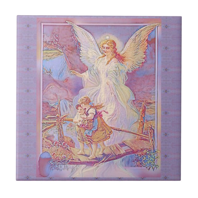 Azulejo Ángel, niños y puente de guarda (Frente)