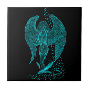 Azulejo Ángel perdido en el amor, negro y verde diseño