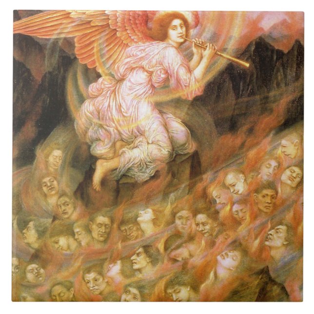 Azulejo Angel Piping a las almas en el infierno (Frente)
