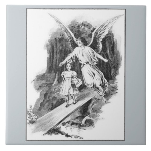 Azulejo Ángel Protegiendo Un Nilo Infantil Chica (Frente)