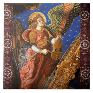 Azulejo ÁNGEL QUE HACE MÚSICA CON UNA VIHUELA Navidad