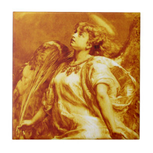 AZULEJO ÁNGEL ROMÁNTICO CON PESO EN AMARILLO ORO, BLANCO