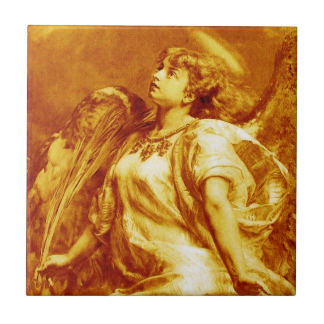 AZULEJO ÁNGEL ROMÁNTICO CON PESO EN AMARILLO ORO, BLANCO (Frente)