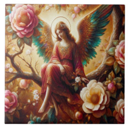 Azulejo Ángel sentado solo en una rama de árbol