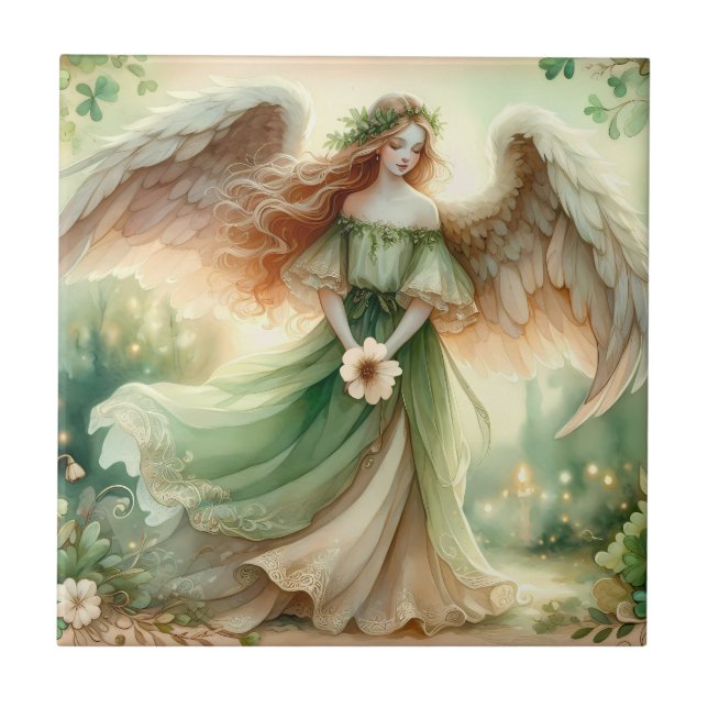 Azulejo Ángel Serenidad del Trébol (Frente)