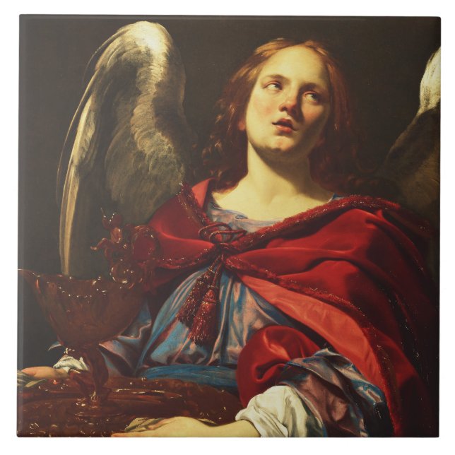 Azulejo Ángel sosteniendo el recipiente y la toalla  (Frente)