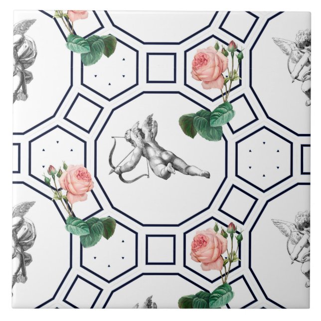 Azulejo Ángeles, barroco, rococó, cosecha (Frente)