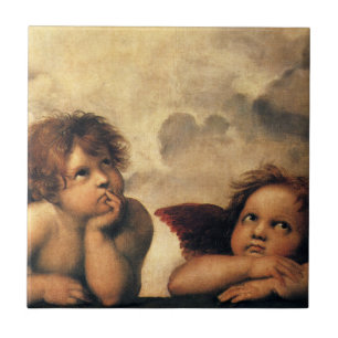 Azulejo Ángeles de la Madonna Sixtina por Rafael Sanzio