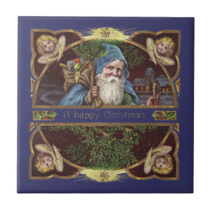 Azulejo Ángeles de Santa Victorianos Navidad Azul Arte Ant