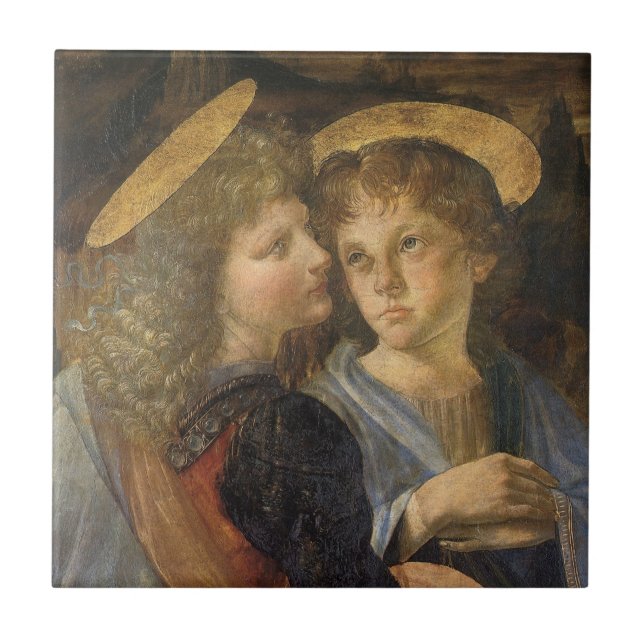 Azulejo Ángeles del Bautismo de Cristo de Leonardo da Vinc (Frente)
