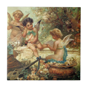 Azulejo Ángeles músicos de Hans Zatzka, Arte Fino Victoria