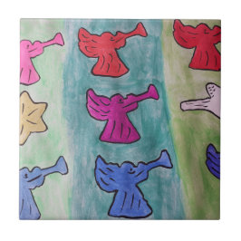 Azulejo Ángeles navidades con trompetas, mosaico cerámico