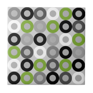 Azulejo Anillos Geométricos Retro Verde Gris Negro Mediado