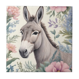 Azulejo Animación de granja con flores Donkey Pastel