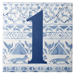 Azulejo Animal Blue Woodland Ikat House Dirección número