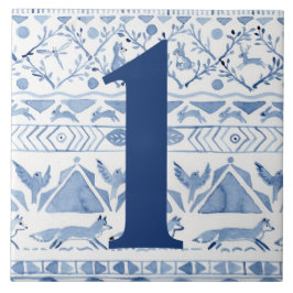 Azulejo Animal Blue Woodland Ikat House Dirección número 1