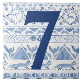 Azulejo Animal Blue Woodland Ikat House Dirección número 7